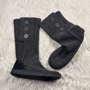 Y2K UGG Women's 9 Classic Cardy Knit Sweater Boots Cozycore Black Gold